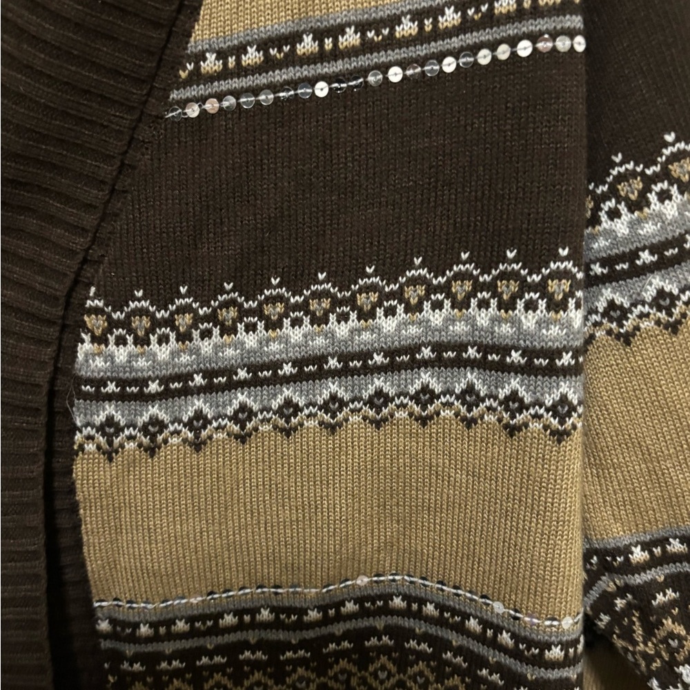 Gloria Vanderbilt Chocolate and Beige Patterned Cardigan - Picture 3 of 5